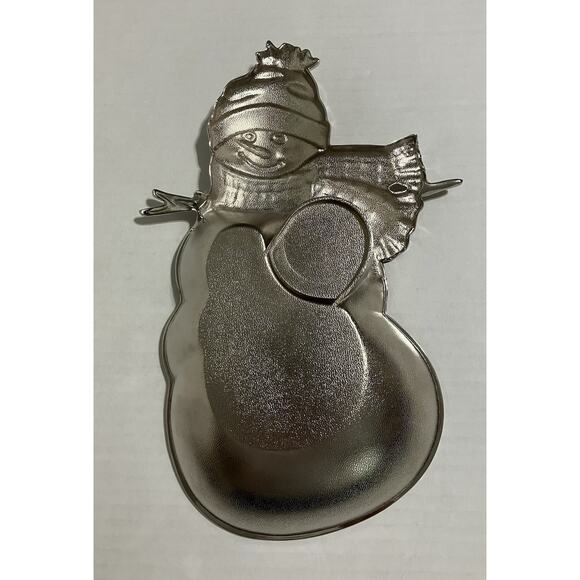 Vtg Metal Holiday Christmas Snowman Appetizer Tray Serving Dish with Spoon - Picture 3 of 8